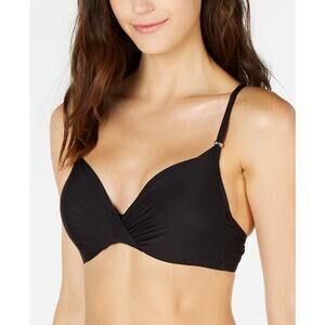 Calvin Klein Womens Pleated Underwire Swim Bikini Top Black Size S 14310